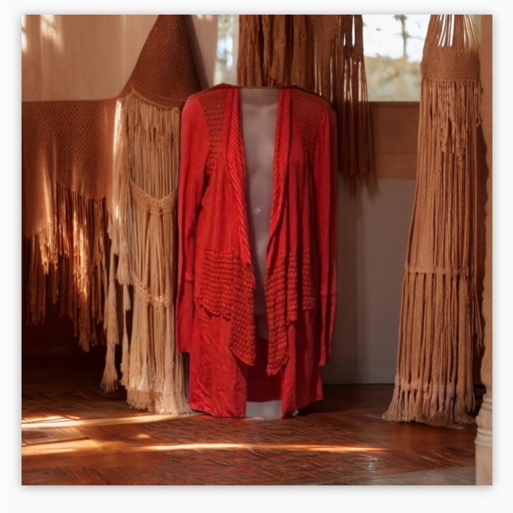 Anthropologie Tiny Open Knit Drape Coral Crochet
Trim Cardigan Sweater SzS VGUC - Picture 4 of 16